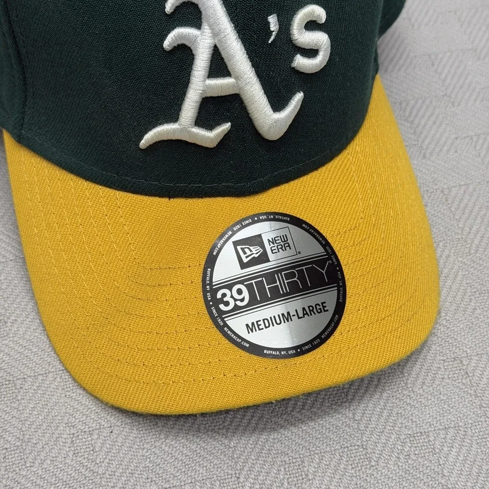 New Era Hat Cap Fitted Mens‎ Medium Green Yellow Oakland A's 39THIRTY MLB